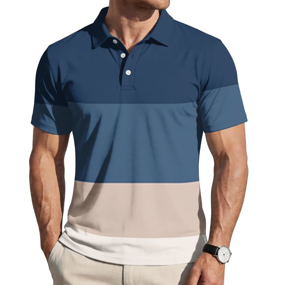 Homeyce Polo Shirts for Men Short Sleeve Collar Polo Shirts Button Casual Basic Lightweight Polo Tee Striped Color Block Pullover Shirts,Gray 4XL