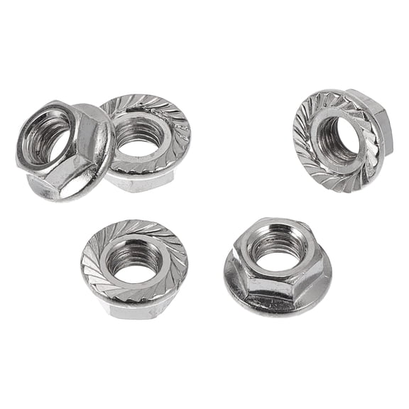 Unique Bargains 5 Pcs M5 Car Flange Nuts Carbon Steel Girded Hex Lock Flange Nuts Non-Slip Lock Flange Silver Tone White for Car Motorcycle