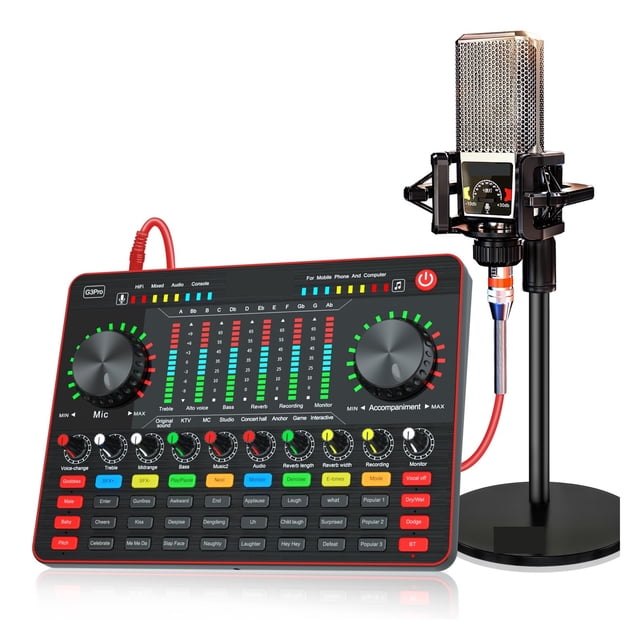 Live Sound Card Studio Condenser Microphone Kit Audio Webcast Mixer For Mobile Phone PC Laptop Broadcast Live Streaming ,Easy to Use