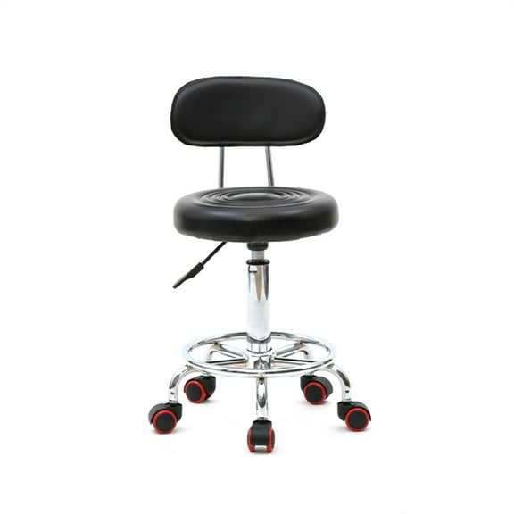 Adjustable Salon Stool with Back Line Round Shape Chair Black