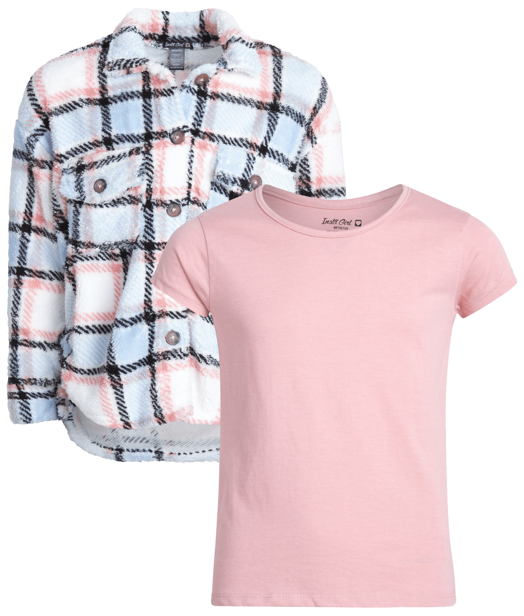 Instagirl Girls' Shirt Jacket Set 2 Piece Cozy Sherpa Fleece Shacket