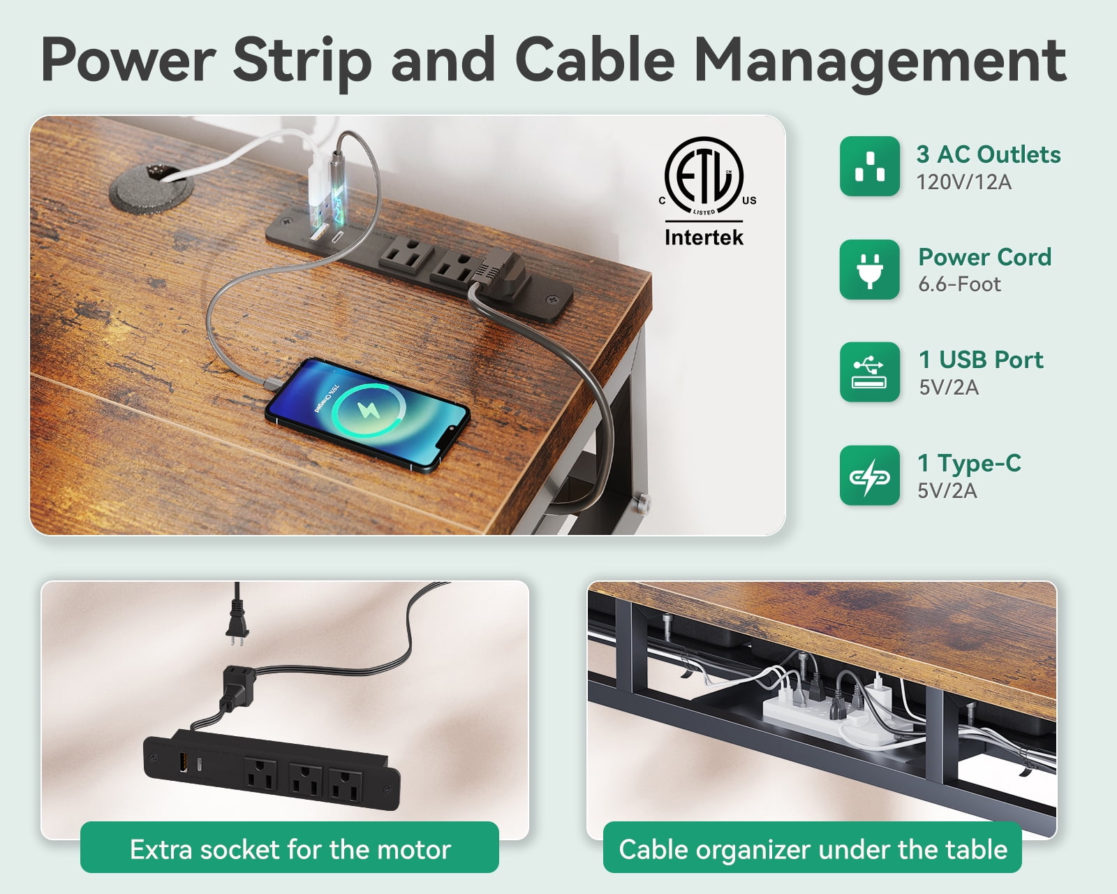 Electric Standing Desk with Drawers, 47 Inch Height Adjustable Desk with Power Outlets & USB, Sit Stand Table for Home, Office, Workstation, Rustic Brown