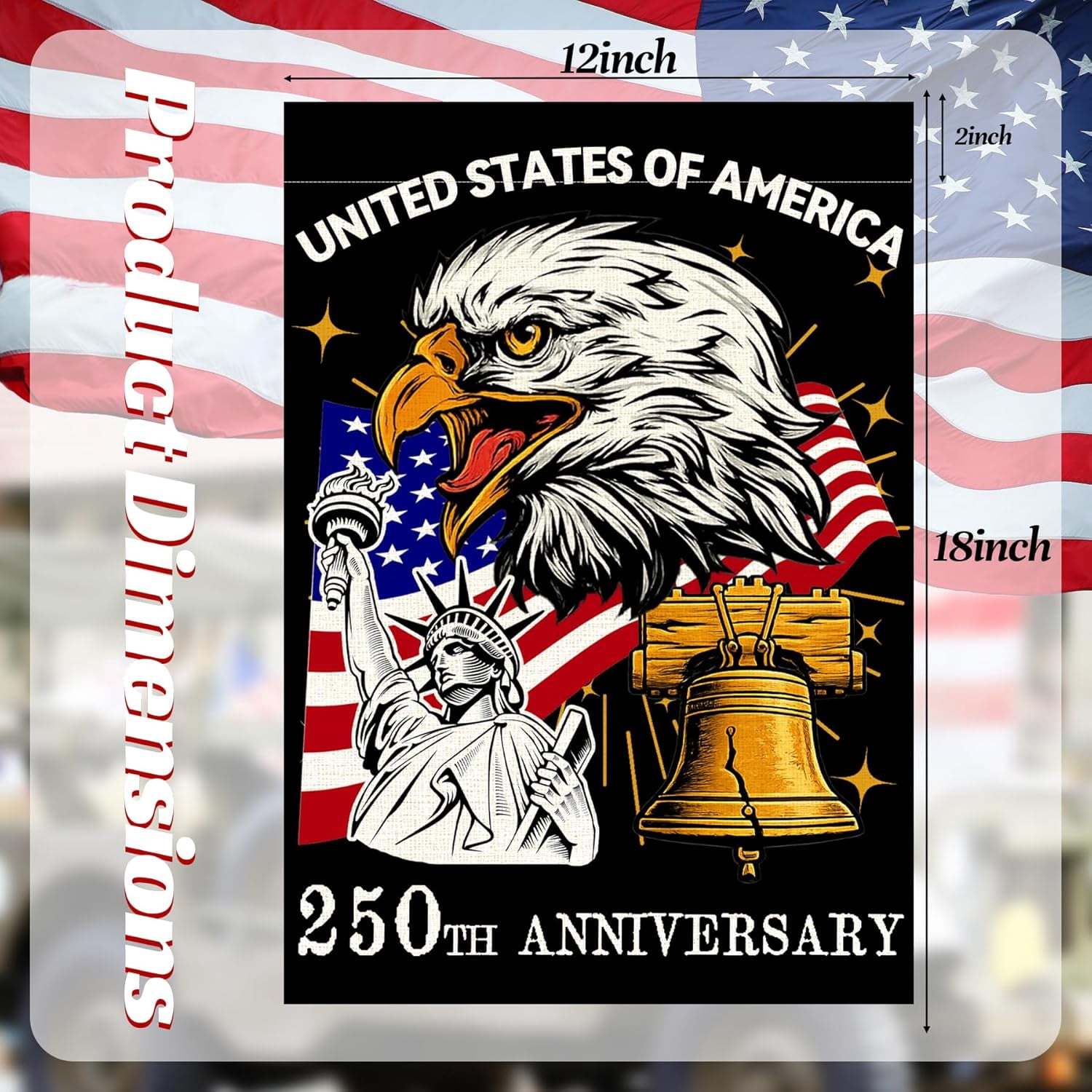 America 250 Years Garden Flag, 250th Anniversary USA Patriotic Double-Sided Banner, Double-Sided Burlap, 1776-2026 Semiquincentennial Commemorative, Suitable for Outdoor Lawn Decor
