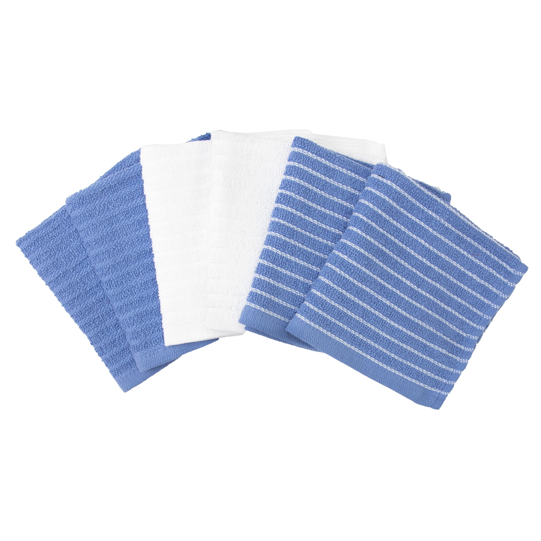 RITZ Cotton Terry Horizontal Stripe Bar Mop Dish Cloth Set, 6-Pack, Light Blue, 12” x 12”