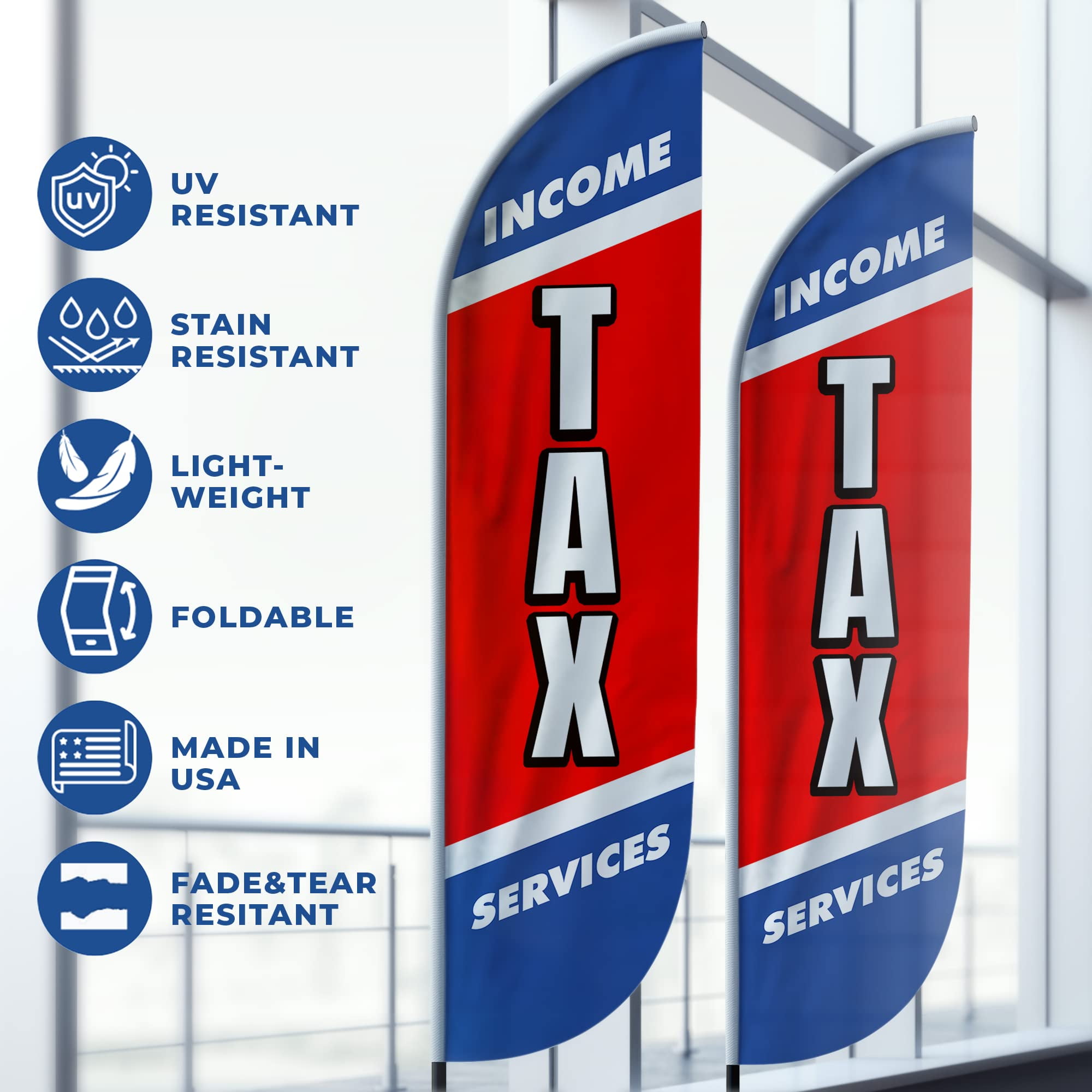 Tax Service Feather Flag(11.5feetX2.5feet) by DreamController | Outdoor Business Advertising Tall Flag | Weather-Resistant Knitted Swooper Flag | Made in USA | HD Print (Flag Only)