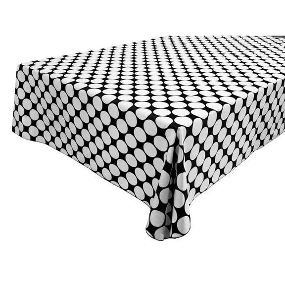 Cotton Tablecloth Polka Dots Print / Large White Dots on Black