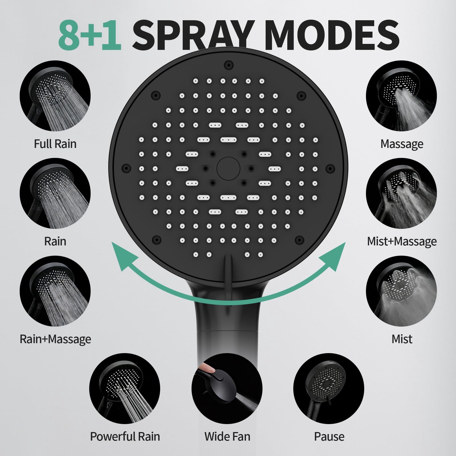 12 Inch Wide Rain Shower Head With Filtered Handheld Combo  High Rainfall 9 Spray Modes 9-inch Extension Arm Comes Filter Removes Chlorine(black)