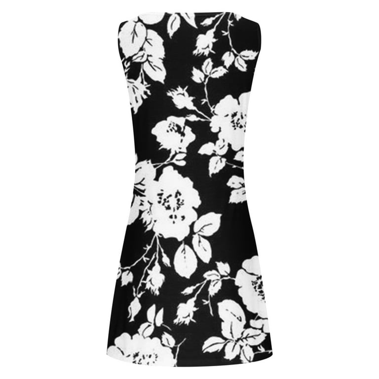 IROINNID Sundress For Women Strapless Sleeveless Casual Loose Summer Tank  Dress Hollow Out Beach Dresses Round Neckline Print Dress - Walmart.com