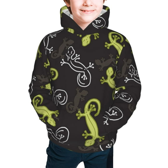 Youth Hoodies Sweashirts Kids Hooded Sweatshirt, Wild Lizard Gecko Silhouette Art