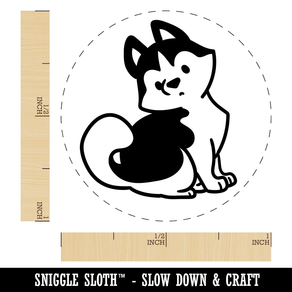 Siberian Husky Sitting Dog Self-Inking Rubber Stamp Ink Stamper - Red Ink - Medium 1 Inch