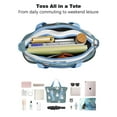 thumbnail image 4 of Tote Bag for Women - Blue Christmas Snowman Pattern Shoulder Bag - Large Utility Work Duffle Bag with Zipper Handbag for Travel, Work, Sprots, 4 of 5
