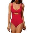 thumbnail image 1 of Charmo Womens Ribbed One Piece Swimsuits High Cut Padded Monokini Bathing Suit, 1 of 6