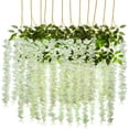thumbnail image 2 of Sinhoon 12 Pack Artificial Wisteria Vine Ratta Fake Wisteria Hanging Garland Silk Long Hanging Bush Flowers String Home Party Wedding Decor (White), 2 of 6
