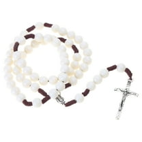 Tmboryuu Handmade Round Acrylic Bead Rosary Necklace Catholic Religious for Cross Jesus Crucifix Pendant Necklaces for Men Women Jewelry Charm Gift