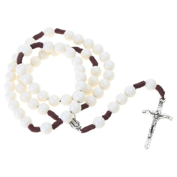 Tmboryuu Handmade Round Acrylic Bead Rosary Necklace Catholic Religious for Cross Jesus Crucifix Pendant Necklaces for Men Women Jewelry Charm Gift