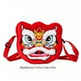 thumbnail image 3 of Bolso cruzado de peluche de Danza del León China para niños con bordado tradicional, correa ajustable, pequeño almacenamiento para festivales y regalos., 3 of 9