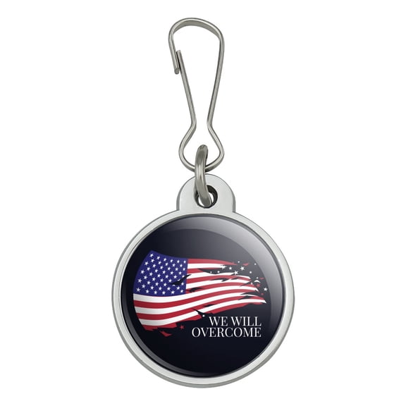 We Will Overcome Flag Stars USA America Jacket Handbag Purse Luggage Backpack Zipper Pull Charm