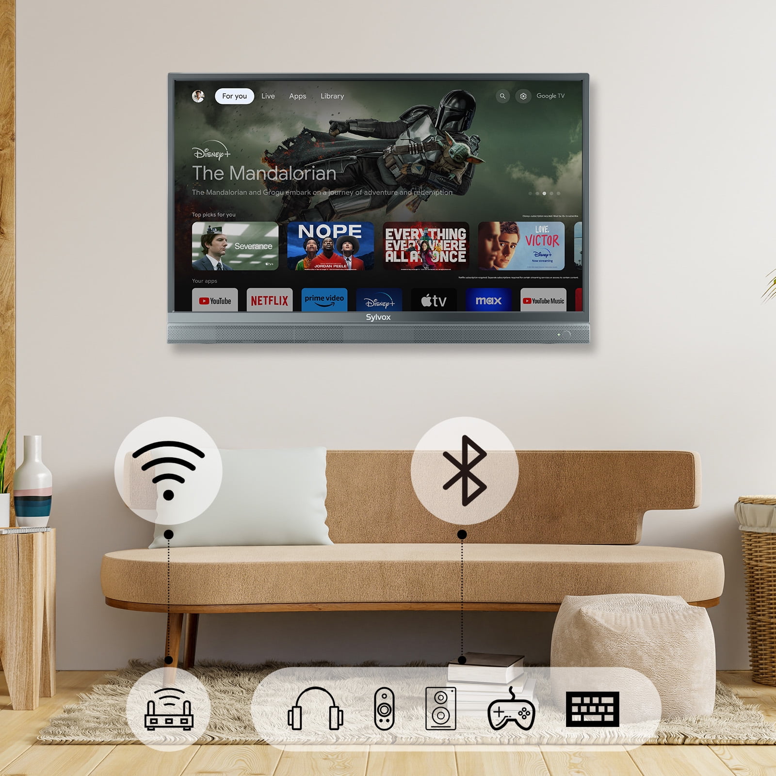 SYLVOX 32 inch RV TV, 1080P Google Smart TV with ATSC Tuner, Support Download APPs, Voice Remote, WiFi, Bluetooth, AC/DC Powered, 12 Volt TV for RV Camper, Motorhome, Boat and Home (Vehicle Series)