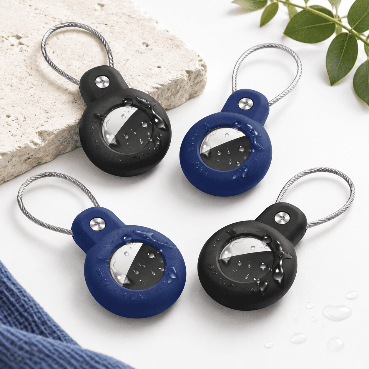 Unbranded 4-Pack Airtag Holders 2Black/2Blue Waterproof Protective Keychain Cases
