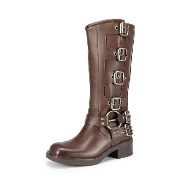 Botas DREAM PAIRS SDKB2416W Altas con Hebilla Color Tan Talla 10