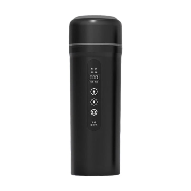 Taza de viaje con calefacción para automóvil de 12 V y 24 V, taza calefactora para automóvil, tetera de agua caliente inteligente de acero inoxidable, negro
