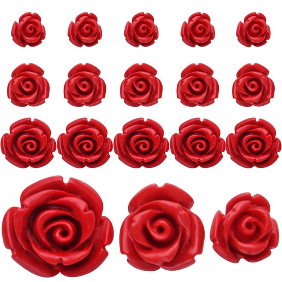60pcs 8mm/10mm/12mm Red Rose Cinnabar Beads Detailed Carved Flower Loose Charm Beads Jewelry Making Accessories for DIY Necklace Bracelet Crafts Supplies Handmade Decoration
