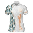 thumbnail image 2 of Custom Name Retro Argyle America Lady Golfer Women's Polo S-5XL, 2 of 7
