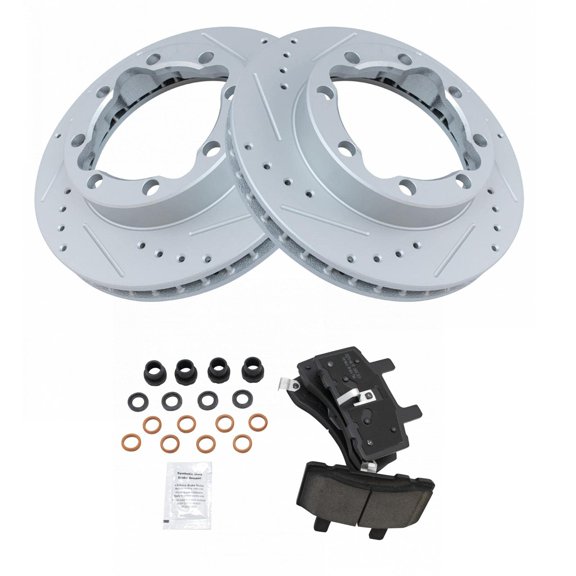 TRQ Performance Brake Rotor Drilled Slotted Coated & Ceramic Pad Front Kit