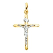 Ioka-14K Two Tone Gold Crucifix Cross Religious Charm Pendant For Necklace or Chain