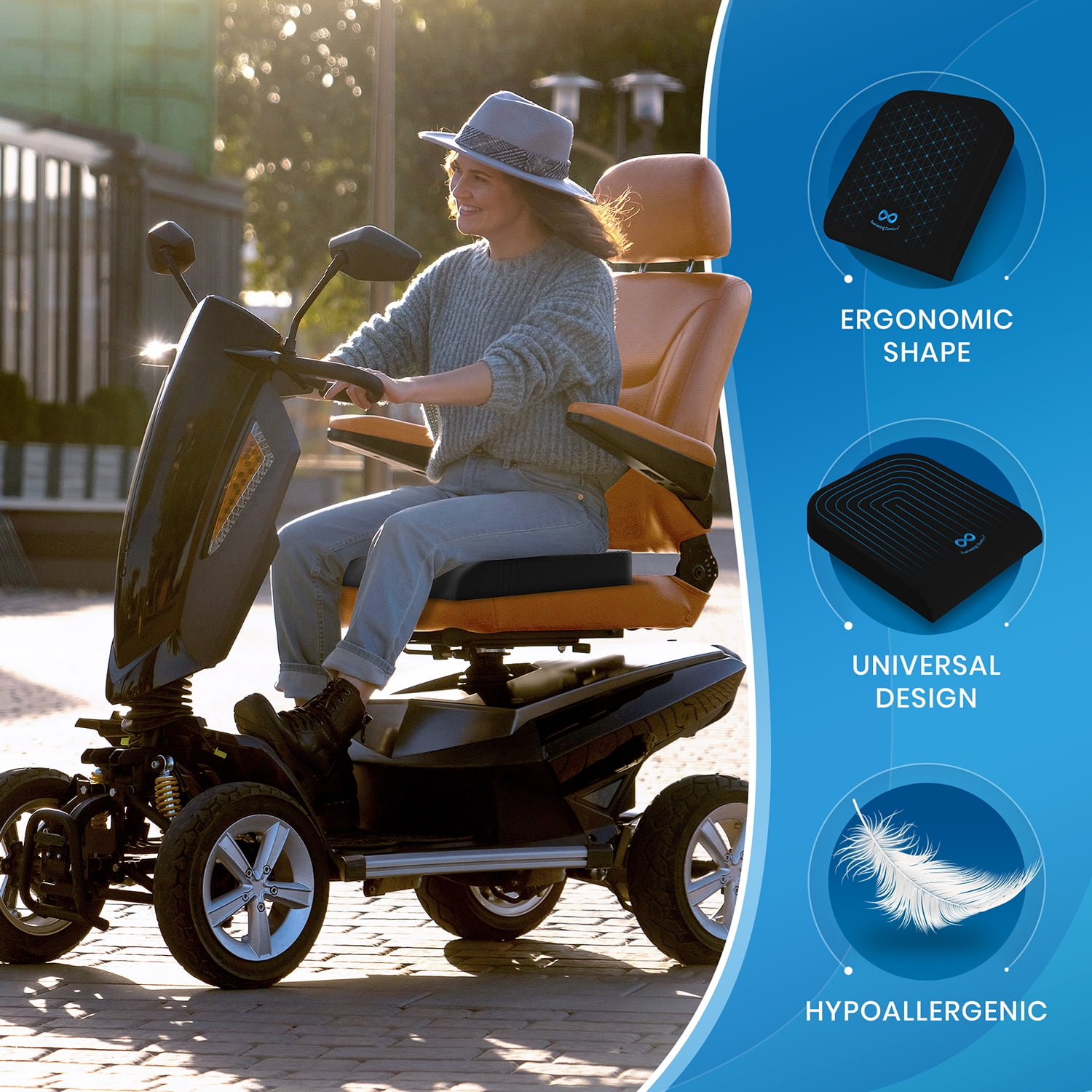 Everlasting Comfort 100% Pure Memory Foam Wheelchair Seat Cushion Gel Infused