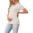 thumbnail image 4 of INSPIRE CHIC Women's Mother's Day Maternity Top Stretchy Knit Sweater Short Sleeve Striped Summer Pregnancy Round Neck Blouse S White, 4 of 6