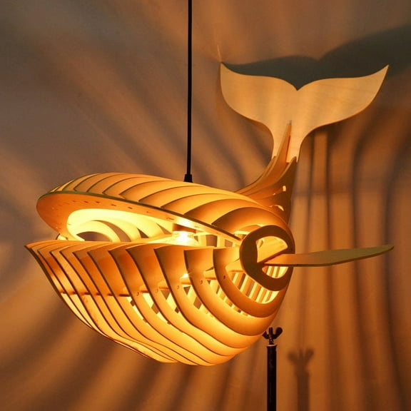 Arturesthome Whale Wood Hanging Pendant Light Whale Hanging Lamp Contemporary 1 Light Wooden Pendant Lighting Art Deco Hanging Light Woodcraft Japanese Style Fish Hanging Lamp