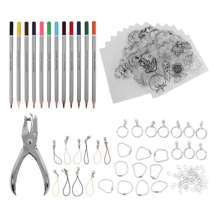 156 Pcs Heat Shrink Sheets Kits for Shrinky Dink, Including 13 Pcs Plastic Shrinky  Paper Film, 130 Pcs Pendant Jewelry Keychains, Hole Punch, 12 Pcs Colored  Pencils, for Kids Holiday Gift DIY Craft 