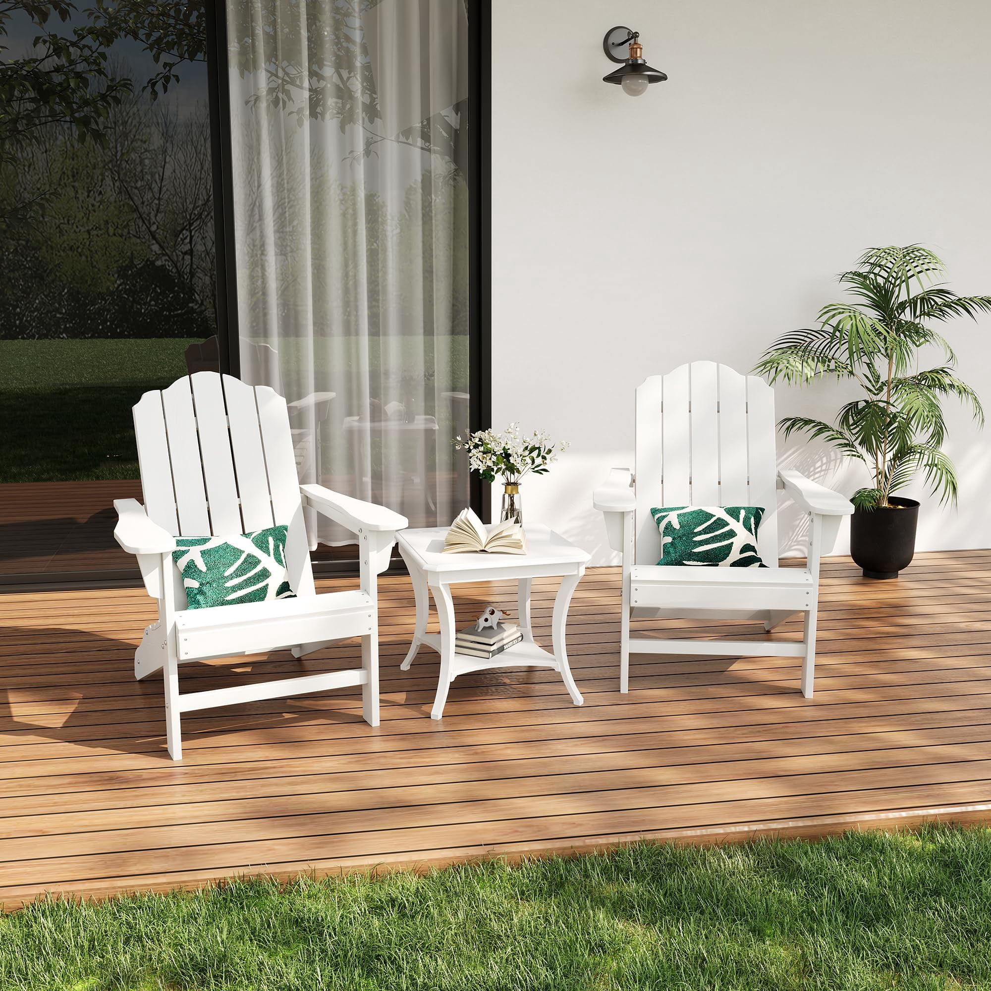 Adirondack Chair for Patio, HDPE Outdoor Adirondack Chairs with Wood Grain Texture, Weather Resistant Plastic Lawn Chair for Garden Backyard Deck Fire Pit Poolside, Heavy Duty Outdoor Seating