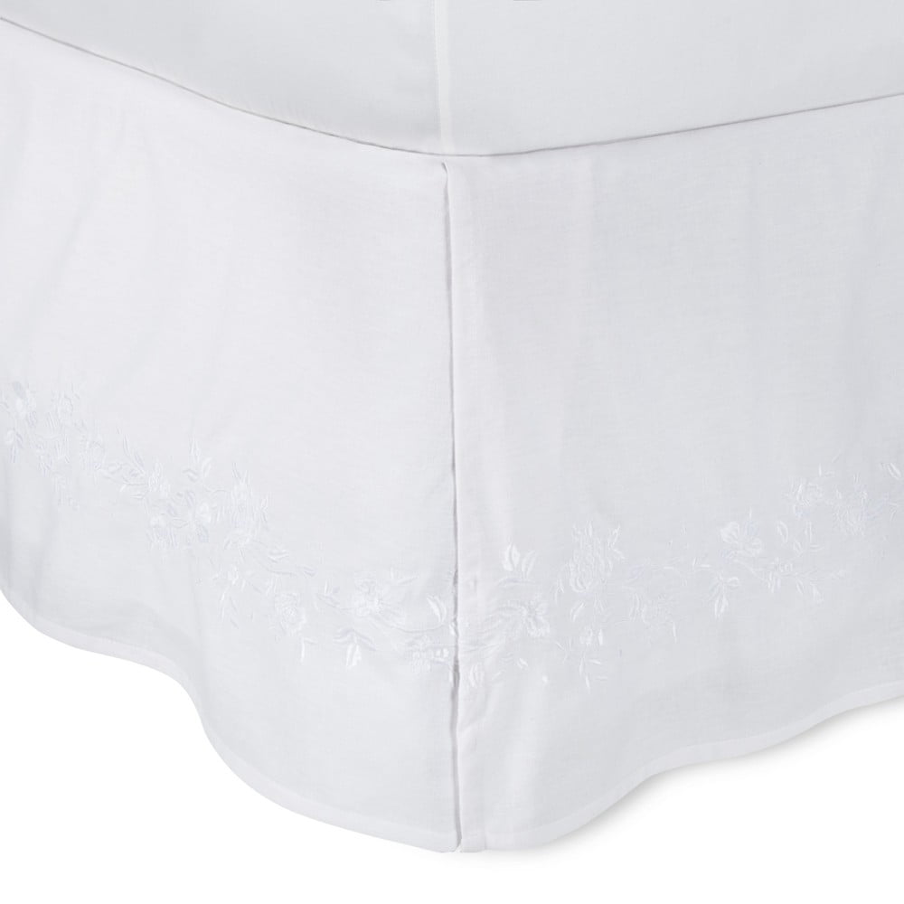 Simply Shabby Chic White KING BEDSKIRT Embroidered Linen Blend 15" Dp Split end 