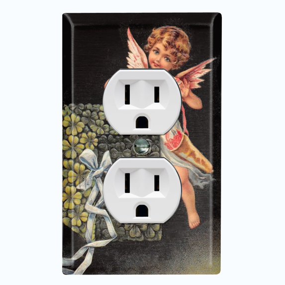 Metal Light Switch Plate Outlet Cover Romantic Angel Cupid Love Clover Box AGL006