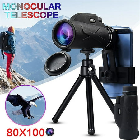 Day Night Vision 80X100 BAK4 Prism Zoom HD Lens Prism Monocular Telescope + Phone Clip + Tripod Set For Travel