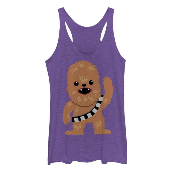 Women's Star Wars Cute Chewbacca Cartoon Racerback Tank Top Purple Heather 2X Large