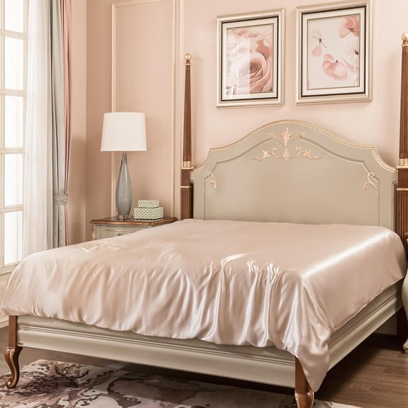 PROMEED 100% Mulberry Silk Duvet Cover Queen Size, Real Grade 6A+ 23 Momme Silk Quilt/Comforter Cover with Zipper and Coner Tie (Champagne, Queen)