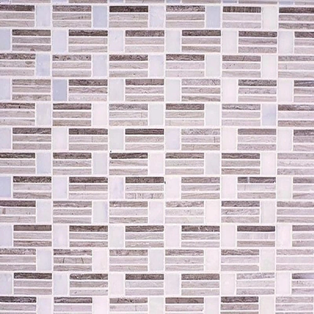 Apollo Tile   5 Pack White and Beige 12-in. x 12-in. Polished Marble Mosaic Tile (5.00 Sq ft/case)