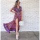 thumbnail image 5 of Vestido largo de fiesta en la playa con abertura y manga corta con cuello en V y estampado floral bohemio para mujer Zhivalor WMZY-781-8, 5 of 8