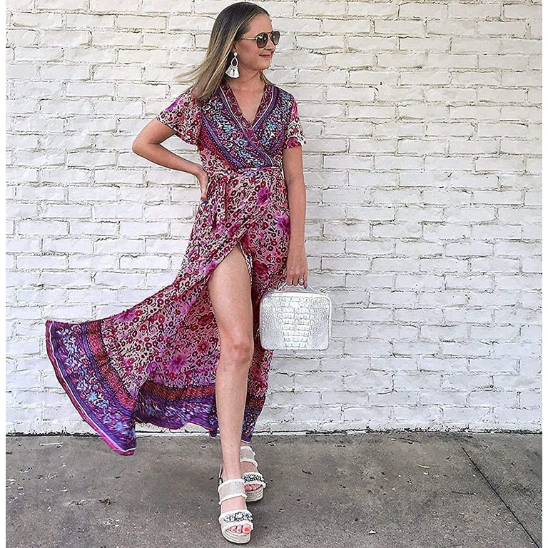 送料無料 通販 激安 Floral Bohemian Women's Printed Sleeve Short Neck V Wrap Clothing