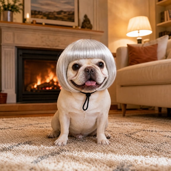 Pet Wig for Cats, Cute Colored Hairpiece for Christmas Photos, Holiday Parties, Cosplay & Birthday Dress-Up, Adjustable Wig for Small Pets (1PC, Gray)