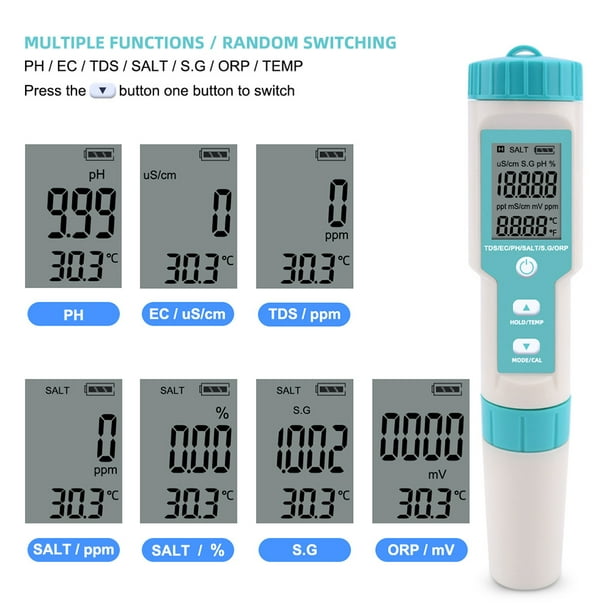 Achetez Testeur de Qualité de L'eau 5-paramètres Multi-paramètres Compteur  D'eau D'eau IP67 Digital LCD Qualité de la Qualité de L'eau ph / Tds / ec /  Temperture / Saliity Analyseur de Détecteur