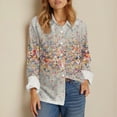 thumbnail image 6 of Xyxonk Long Sleeve Tops for Women Pleated V Neck Summer Blouses Dressy Casual Button Down Top With Pocketss Fashion Floral Print Henley Shirts Light Gray L, 6 of 7