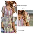 thumbnail image 3 of Top Con Cuello En V Y Estampado Floral, Cómodo Para Usar Con La Piel Botón Delantero Con Cuello De Correa Camisa Con Estampado Floral Para Mujer Dobladillo Que Fluye Para El ZAQW Amarillo XL, 3 of 6