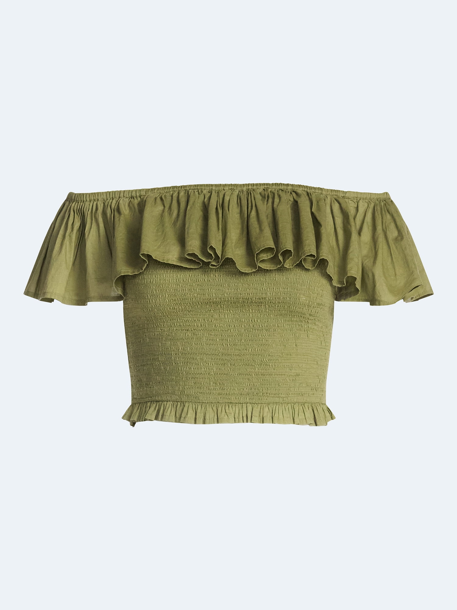 Scoop Women’s and Women’s Plus Off-the-Shoulder Smocked Ruffle Cotton Top, Sizes XS-4X