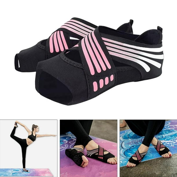 Non Skid Women Barre Yoga Shoes Pilates Grip Socks with Elastic Straps,  Make Pink L 