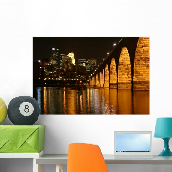 Stone Arch Bridge Minneapolis Wall Mural by Wallmonkeys Peel and Stick Graphic (36 in W x 24 in H) WM270622