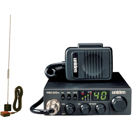 Uniden PRO520XL 40-Channel 4-Watt Compact CB Radio and Tram 1198 Glass Mount CB With Weather-band Mobile Antenna